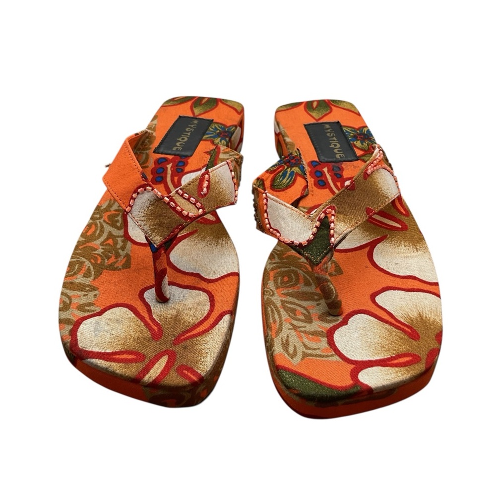 Mystic aloha Vibrant Orange Floral Women's Sandals‎ size  6